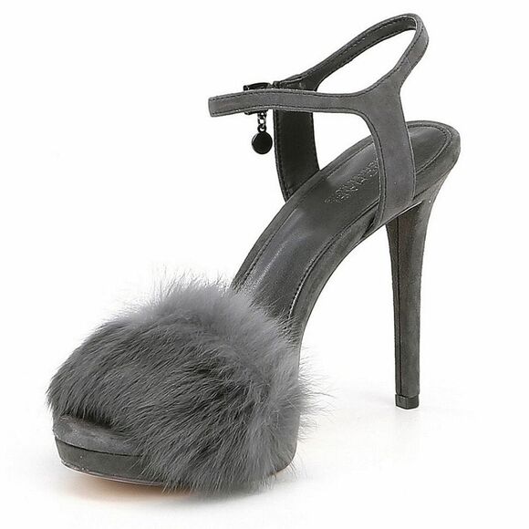 New! MICHAEL KORS Women's Rabbit Fur Trim Gray Sexy Heels Open-Toe Pumps NWB 8 - Picture 2 of 5